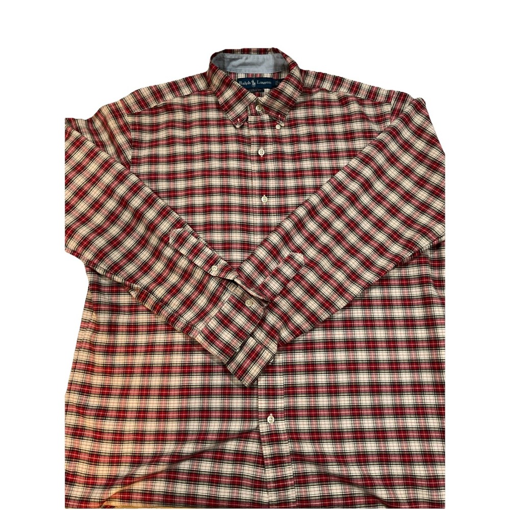 Ralph Lauren Classic Fit Mens L Red Plaid Button Down Long Sleeve Shirt G62